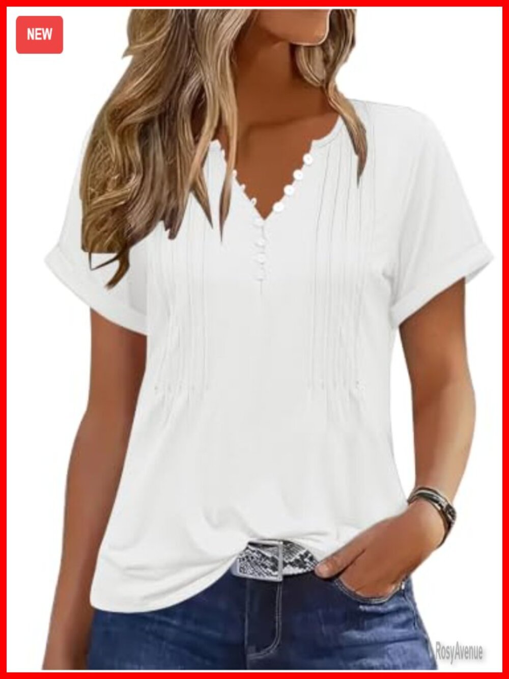 Womens Short Sleeve V Neck Button Down Peasant Blouse Loose Fit Boho